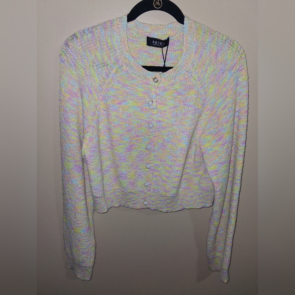 Akira Yellow Cropped Cardigan Sweater - Picture 6 of 9